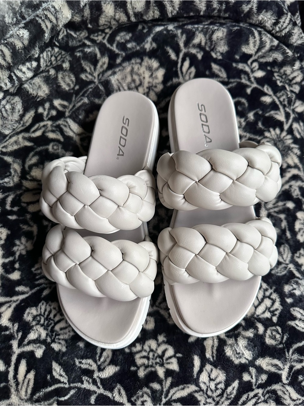 Soda White Braided Dual-Strap Slide Sandals